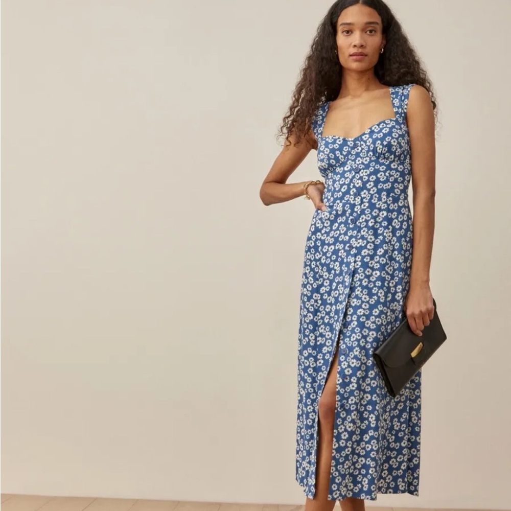 Reformation Taylor Floral Blue Midi Dress 4